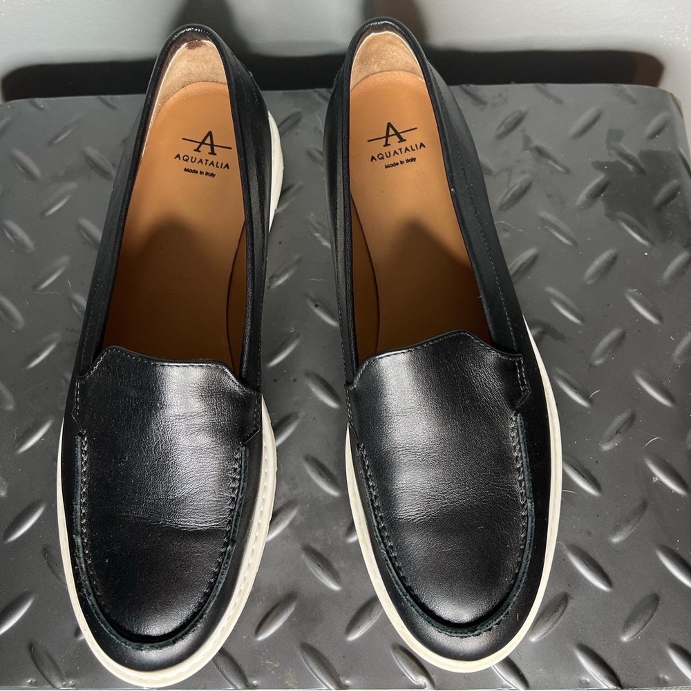 Aquatalia black and white sneaker style loafers